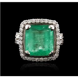 18KT White Gold 9.14ct Emerald and Diamond Ring