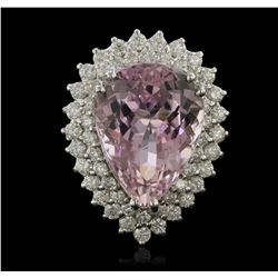 14KT White Gold GIA Certified 19.44ct Kunzite and Diamond Ring