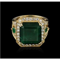 14KT Yellow Gold 15.01ctw Emerald and Diamond Ring