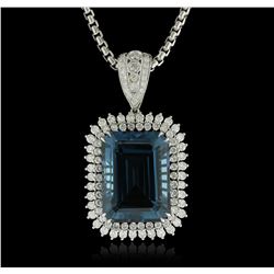 14KT White Gold 25.61ct Topaz and Diamond Pendant With Chain