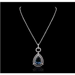 14KT White Gold 29.77ct Blue Topaz and Diamond Pendant With Chain