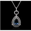 Image 2 : 14KT White Gold 29.77ct Blue Topaz and Diamond Pendant With Chain
