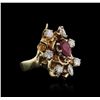 Image 2 : 14KT Yellow Gold 1.00ct Ruby and Diamond Ring