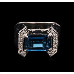 3.50ct Blue Topaz and Diamond Ring - 14KT White Gold