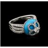 Image 2 : 18KT White Gold Turquoise and Diamond Ring