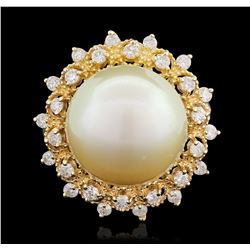 14KT Yellow Gold Pearl and Diamond Ring