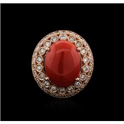 14KT Rose Gold 13.28ct Coral and Diamond Ring