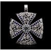 Image 1 : 14KT White Gold 1.01ct Aquamarine and Sapphire Pendant