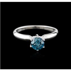 14KT White Gold 0.67ct Round Cut Fancy Blue Diamond Solitaire Ring