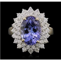 14KT Yellow Gold 4.07ct Tanzanite and Diamond Ring