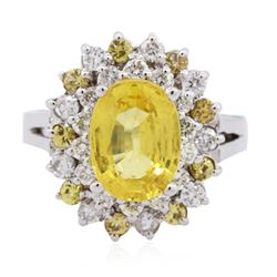 14KT White Gold GIA Certified 3.35ct Yellow Sapphire and Diamond Ring