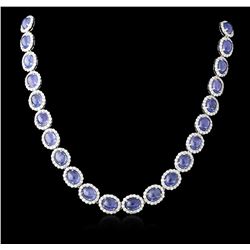 14KT White Gold 82.84ctw Tanzanite and Diamond Necklace