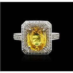 18KT White Gold GIA Certified 3.74ct Yellow Sapphire and Diamond Ring