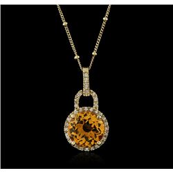 14KT Yellow Gold 4.59ct Citrine and Diamond Pendant With Chain