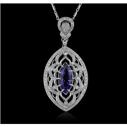 14KT White Gold 4.20ct Tanzanite and Diamond Pendant With Chain