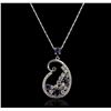 Image 2 : 14KT White Gold 1.88ctw Sapphire and Diamond Pendant With Chain