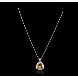 14KT White Gold 5.01ct Citrine Quartz and Diamond Pendant With Chain