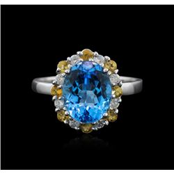 14KT White Gold 2.86ct Topaz, Citrine and Diamond Ring