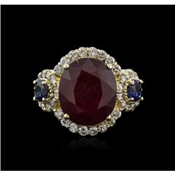 14KT Yellow Gold 6.79ct Ruby, Sapphire and Diamond Ring