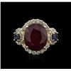 Image 1 : 14KT Yellow Gold 6.79ct Ruby, Sapphire and Diamond Ring