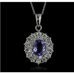 14KT White Gold 1.98ct Tanzanite and Diamond Pendant With Chain