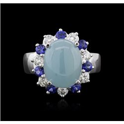 14KT White Gold 4.43ct Aquamarine, Sapphire and Diamond Ring