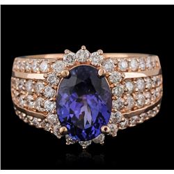 14KT Rose Gold 3.16ct Tanzanite and Diamond Ring