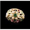 Image 1 : 14KT Yellow Gold 0.50ctw Emerald, Ruby and Pearl Ring