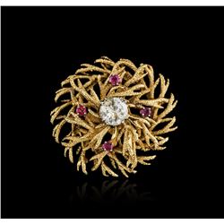 14KT Yellow Gold 1.74ct Diamond and Ruby Brooch