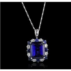 14KT White Gold EGL USA Cert 12.69ctw Sapphire and Diamond Pendant With Chain