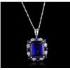 Image 1 : 14KT White Gold EGL USA Cert 12.69ctw Sapphire and Diamond Pendant With Chain