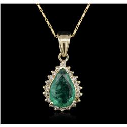 14KT Yellow Gold 2.58ct Emerald and Diamond Pendant With Chain