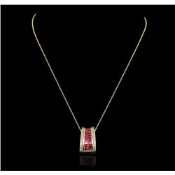 14KT Yellow Gold 2.71ct Ruby and Diamond Pendant With Chain