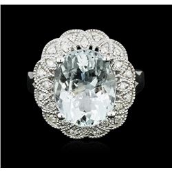 14KT White Gold 4.83ct Aquamarine and Diamond Ring