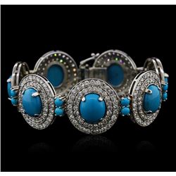 14KT White Gold 46.69ctw Turquoise and Diamond Bracelet