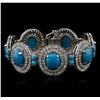 Image 1 : 14KT White Gold 46.69ctw Turquoise and Diamond Bracelet