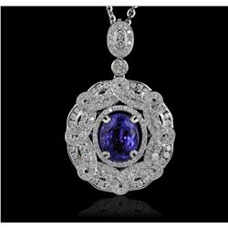 14KT White Gold 4.80ct Tanzanite and Diamond Pendant With Chain