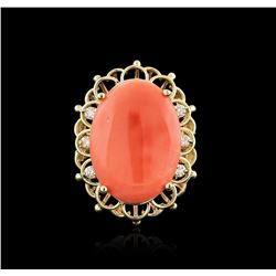 14KT Yellow Gold 9.59ct Coral and Diamond Ring