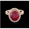 Image 1 : 14KT Rose Gold 4.78ct Ruby and Diamond Ring