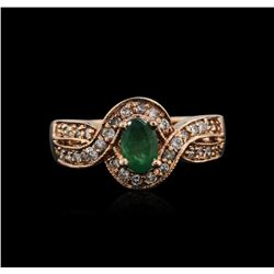 14KT Rose Gold 0.42ct Emerald and Diamond Ring