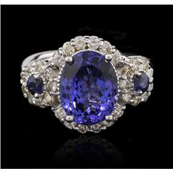 3.81ct Tanzanite, Blue Sapphire, and Diamond Ring - 14KT White Gold