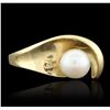 Image 2 : 14KT Yellow Gold Pearl & Diamond Ring