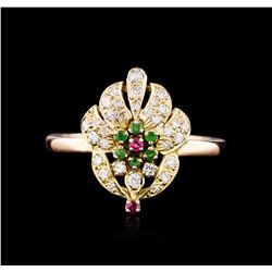 14KT Rose Gold 0.12ctw Emerald, Ruby and Diamond Ring