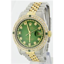 Rolex Two-Tone Diamond and Emerald DateJust Men's Watch