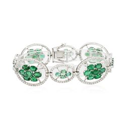 14KT White Gold 14.01ctw Emerald and Diamond Bracelet