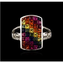 14KT White Gold 3.91ctw Multicolor Sapphire and Diamond Ring