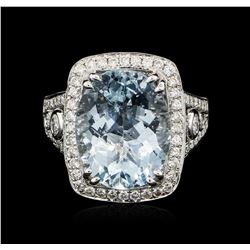 14KT White Gold 7.27ct Aquamarine and Diamond Ring