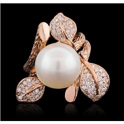 14KT Rose Gold 0.62ctw Diamond and Pearl Ring