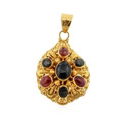 22KT Yellow Gold 2.54ctw Sapphire and Ruby Pendant