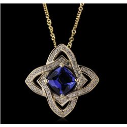 14KT Yellow Gold 2.62ct Tanzanite and Diamond Pendant with Chain